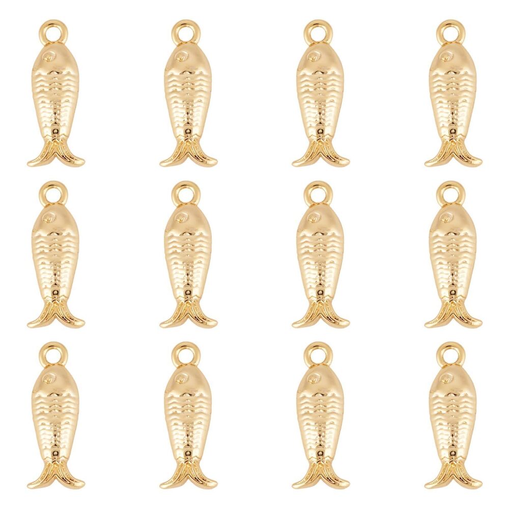 2071 Beadthoven 12Pcs Golden Fish Charms Brass Sea Fish Charms Small